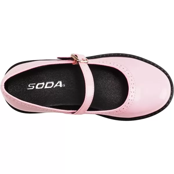 Soda FLIP2  Little KidsChildrenGirls Round Close Toe Wingtip Mary Jane Buckle Strap Lug Sole Low Heel ShoePowder Pink Patent