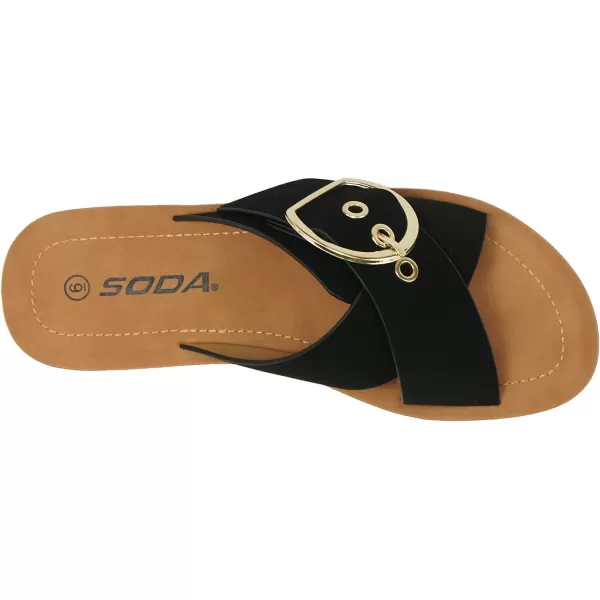 Soda GRAPHIC  Women Casual Comfort Crisscross Buckle Flip Flop Fashion Slide Flat SandalsBlack Nbpu