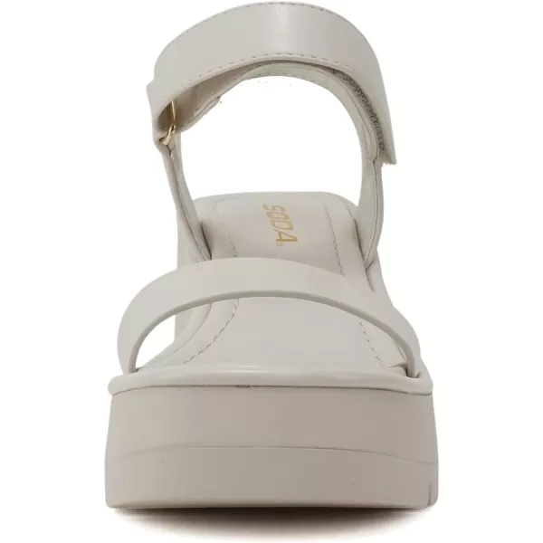 Soda HITTO  Women Open Square Toe Single Band Velcro Ankle Strap Lug Sole Wedge SandalOff White Pu