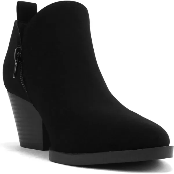 Soda SECTORY  Women Pointed Toe VCut Low Heel Ankle Bootie Shootie with Side ZipperBlack Nubuck