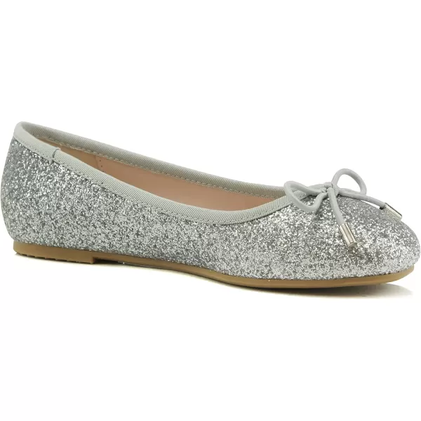 Soda Toast2 KidsChildrenGirls Fashion Classic Sparkly Glitter Mary Jane Flat Rounded Ballet ShoesSilver Glitter