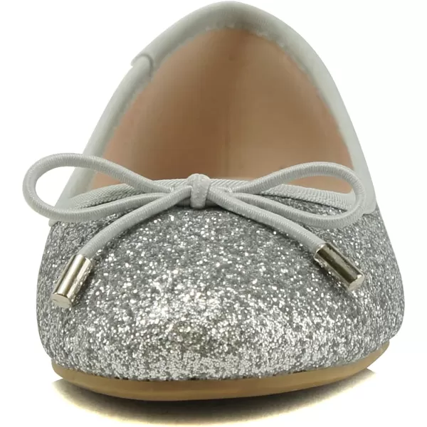 Soda Toast2 KidsChildrenGirls Fashion Classic Sparkly Glitter Mary Jane Flat Rounded Ballet ShoesSilver Glitter