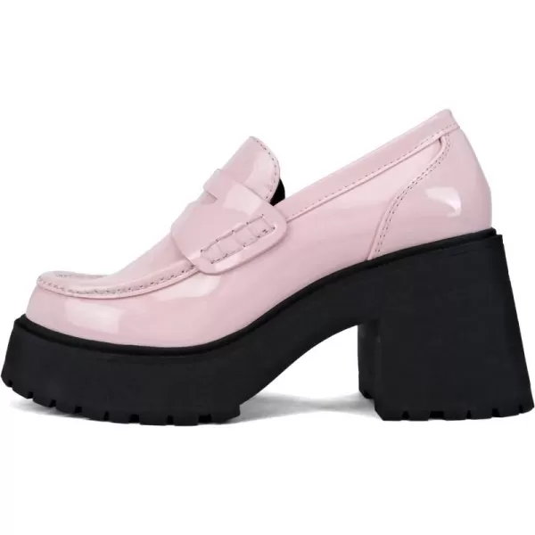 Soda AMP  Women Round Toe SlipOn Lug Sole High Heel Penny Loafer ShoeLight Pink Patent