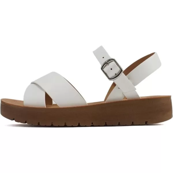 Soda CHESTER  Women Flat Sandals Flatform Ankle Buckle Criss Cross Band Straps Sandals ShoesWhite