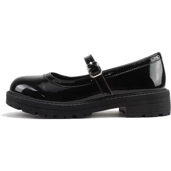 Soda FLIP2  Little KidsChildrenGirls Round Close Toe Wingtip Mary Jane Buckle Strap Lug Sole Low Heel ShoeBlack Patent