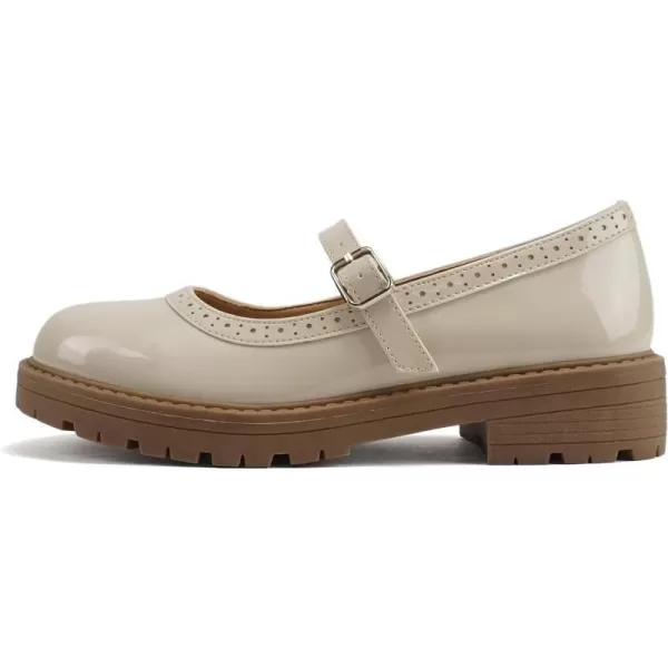 Soda FLIP2  Little KidsChildrenGirls Round Close Toe Wingtip Mary Jane Buckle Strap Lug Sole Low Heel ShoeBone Patent