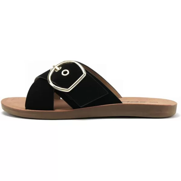 Soda GRAPHIC  Women Casual Comfort Crisscross Buckle Flip Flop Fashion Slide Flat SandalsBlack Nbpu