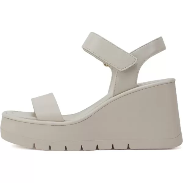 Soda HITTO  Women Open Square Toe Single Band Velcro Ankle Strap Lug Sole Wedge SandalOff White Pu