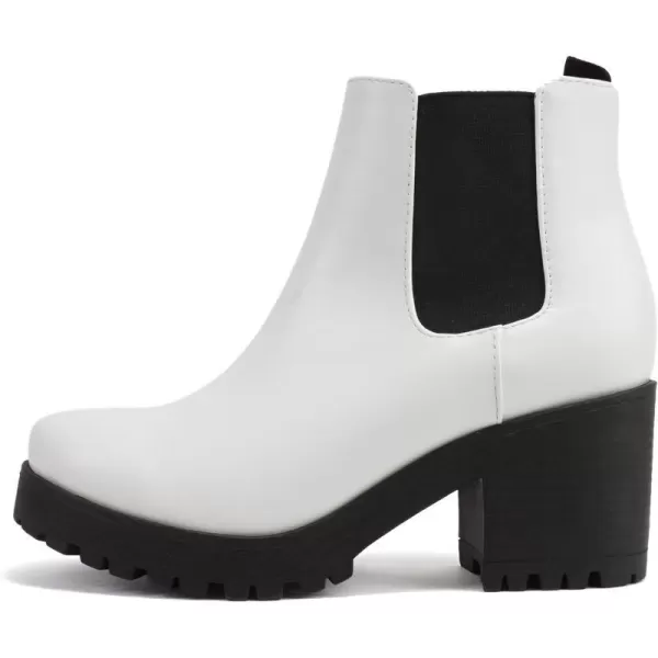 Soda JABER  WOMEN LUG SOLE MID HEEL FASHION ANKLE BOOTIE WDOUBLE ELASTIC GOREWhite Pu