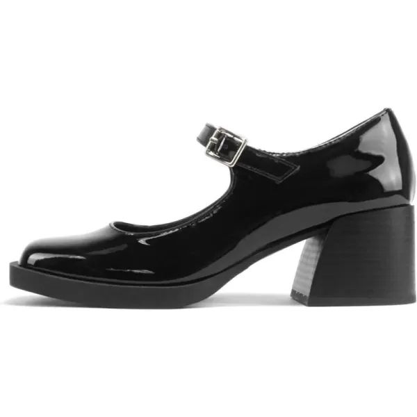 Soda Lance  Women Fashion Classic Mary Jane Pump Rounded Square Toe Low Block Heel ShoeBlack Pat