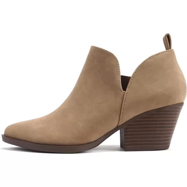 Soda SECTORY  Women Pointed Toe VCut Low Heel Ankle Bootie Shootie with Side ZipperLatte Nubuck