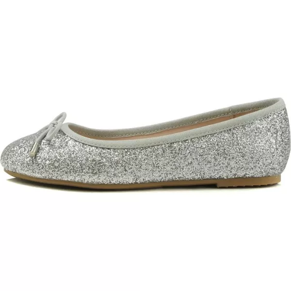 Soda Toast2 KidsChildrenGirls Fashion Classic Sparkly Glitter Mary Jane Flat Rounded Ballet ShoesSilver Glitter