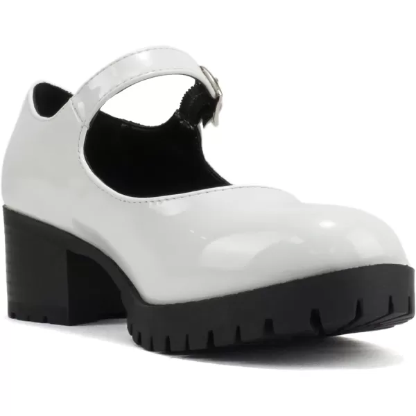 Soda Boxer2 KidsChildrenGirls Fashion Mary Jane Style Rounded Chunky Block Lug Sole Heel with Adjustable StrapWhite Patent