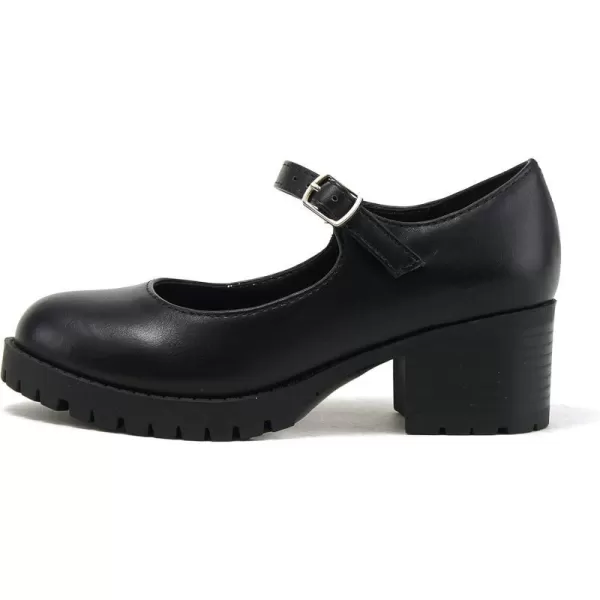 Soda Boxer2 KidsChildrenGirls Fashion Mary Jane Style Rounded Chunky Block Lug Sole Heel with Adjustable StrapBlack Pu