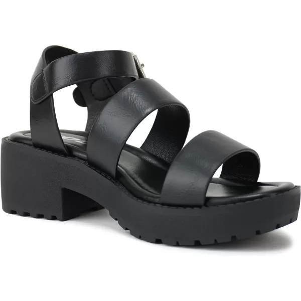 Soda ACCOUNT2  Little KidsChildrenGirls Open Toe Two Bands Lug sole Fashion Block Heel Sandals with Adjustable Ankle StrapBlack Pu