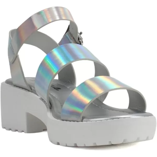 Soda ACCOUNT2  Little KidsChildrenGirls Open Toe Two Bands Lug sole Fashion Block Heel Sandals with Adjustable Ankle StrapSilver Iridescent Pu