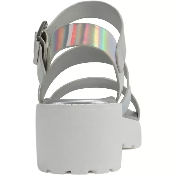 Soda ACCOUNT2  Little KidsChildrenGirls Open Toe Two Bands Lug sole Fashion Block Heel Sandals with Adjustable Ankle StrapSilver Iridescent Pu