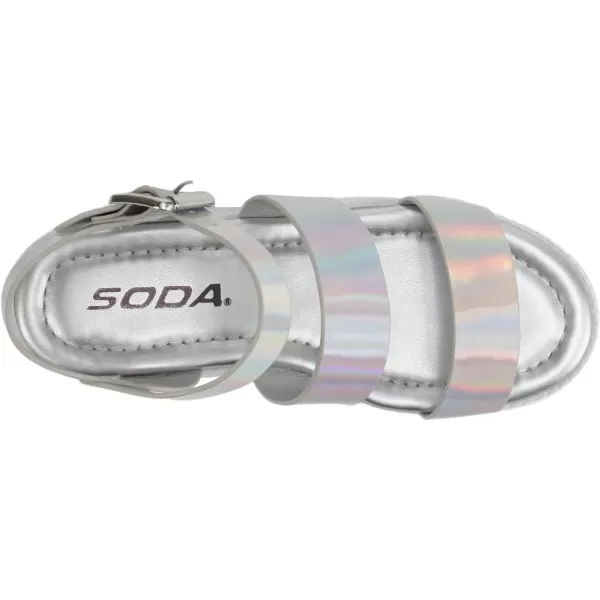 Soda ACCOUNT2  Little KidsChildrenGirls Open Toe Two Bands Lug sole Fashion Block Heel Sandals with Adjustable Ankle StrapSilver Iridescent Pu