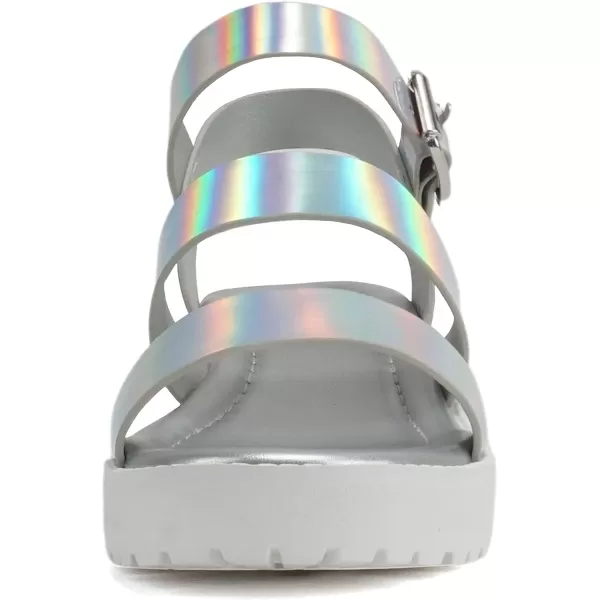 Soda ACCOUNT2  Little KidsChildrenGirls Open Toe Two Bands Lug sole Fashion Block Heel Sandals with Adjustable Ankle StrapSilver Iridescent Pu