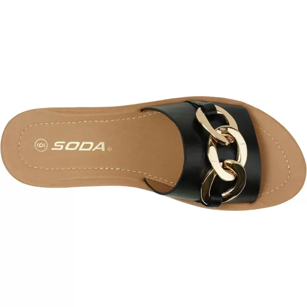 Soda AGELESS  Women Casual Comfort Fashion Chain Slide Flat Flip Flop SandalsBlack Pu