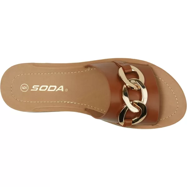 Soda AGELESS  Women Casual Comfort Fashion Chain Slide Flat Flip Flop SandalsTan Pu