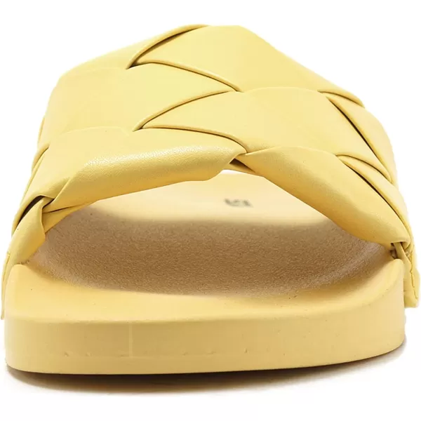 Soda ARCHWAY  Women Flat Open Toe Woven Braided Wide Strap With Fashion Footbed Slide SandalYellow Pu