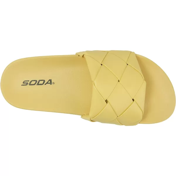 Soda ARCHWAY  Women Flat Open Toe Woven Braided Wide Strap With Fashion Footbed Slide SandalYellow Pu