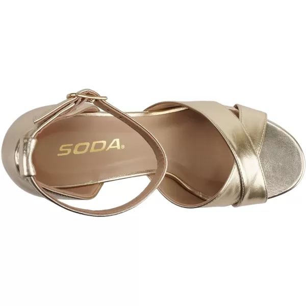 Soda ATOMIC  Women Open Round Toe Crisscross Band Closed Back Counter Platform High Heel Sandal with Adjustable Ankle StrapGold Metallic