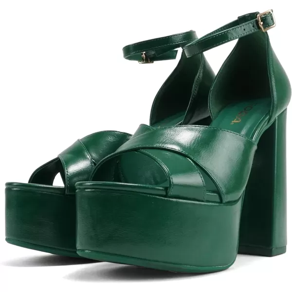 Soda ATOMIC  Women Open Round Toe Crisscross Band Closed Back Counter Platform High Heel Sandal with Adjustable Ankle StrapGreen Pu