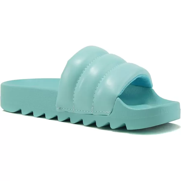 Soda BETWEEN  Women Flat Open Toe Single Plush Wide Strap With Fashion Footbed Slide SandalLteal Pu