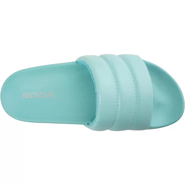 Soda BETWEEN  Women Flat Open Toe Single Plush Wide Strap With Fashion Footbed Slide SandalLteal Pu