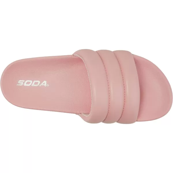 Soda BETWEEN  Women Flat Open Toe Single Plush Wide Strap With Fashion Footbed Slide SandalPink Pu