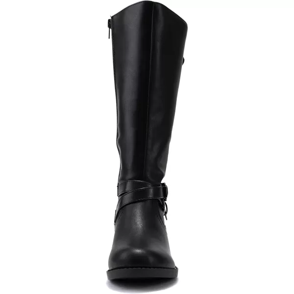 Soda BIOII KidsGirlsChildren Low Heel Fashion KneeCalf High Riding BootsBlack Pu