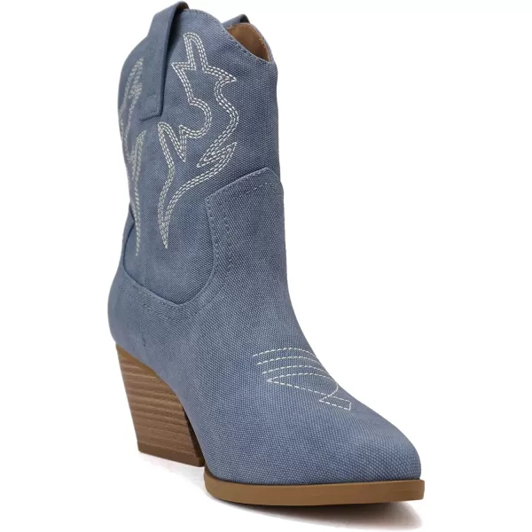 Soda BLAZING  Women Western Stitched Pointe Toe Low Heel High Top Ankle Shaft Boot BootieBlue Denim Nubuck