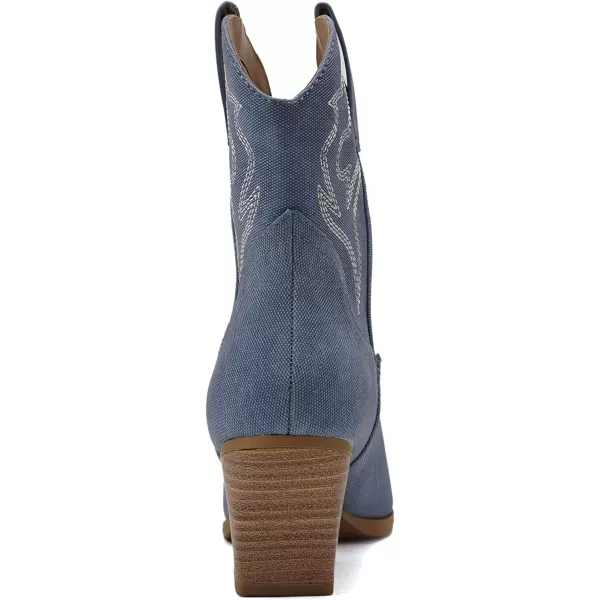 Soda BLAZING  Women Western Stitched Pointe Toe Low Heel High Top Ankle Shaft Boot BootieBlue Denim Nubuck