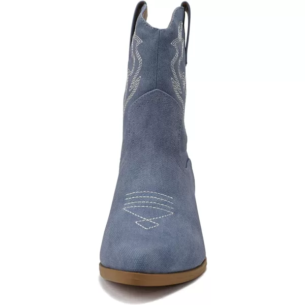 Soda BLAZING  Women Western Stitched Pointe Toe Low Heel High Top Ankle Shaft Boot BootieBlue Denim Nubuck