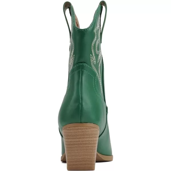 Soda BLAZING  Women Western Stitched Pointe Toe Low Heel High Top Ankle Shaft Boot BootieGreen Pu