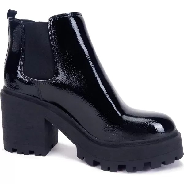 Soda BLISS  WOMEN LUG SOLE FASHION ANKLE BOOTIE WDOUBLE ELASTIC GOREBlack Crkpt