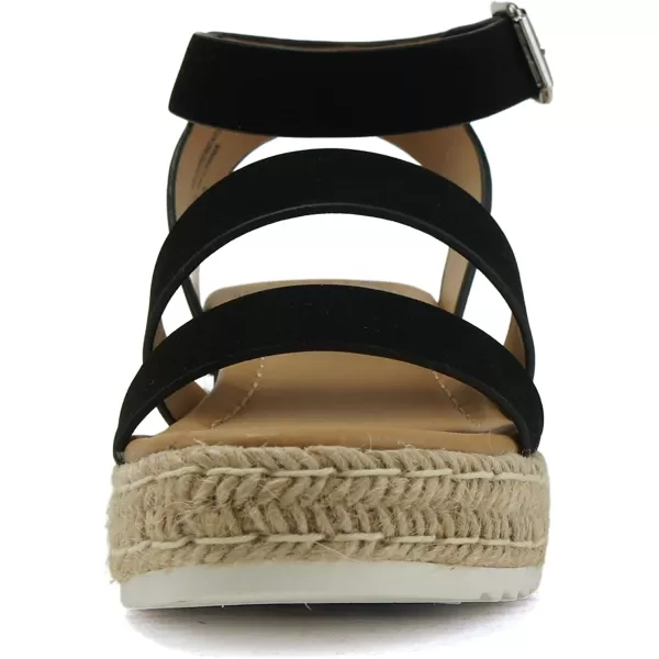 Soda BRYCE2 KidsChildrenGirls Open Toe Two Bands Espadrille Jute Platform Wedge Casual Fashion Flatform Sandals with Buckle Ankle StrapBlack Nubuck