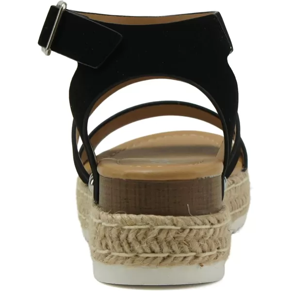 Soda BRYCE2 KidsChildrenGirls Open Toe Two Bands Espadrille Jute Platform Wedge Casual Fashion Flatform Sandals with Buckle Ankle StrapBlack Nubuck