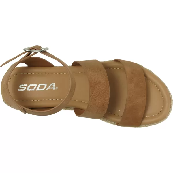 Soda BRYCE2 KidsChildrenGirls Open Toe Two Bands Espadrille Jute Platform Wedge Casual Fashion Flatform Sandals with Buckle Ankle StrapTan Nubuck