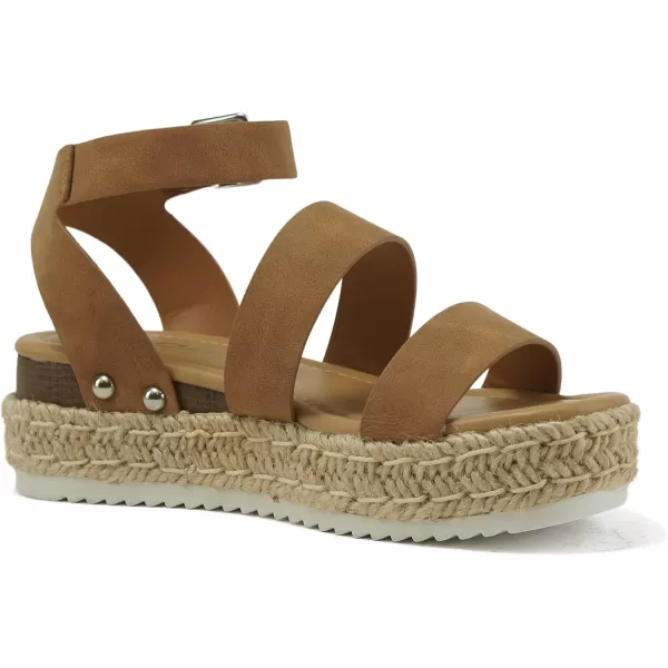 Soda BRYCE2 KidsChildrenGirls Open Toe Two Bands Espadrille Jute Platform Wedge Casual Fashion Flatform Sandals with Buckle Ankle StrapTan Nubuck