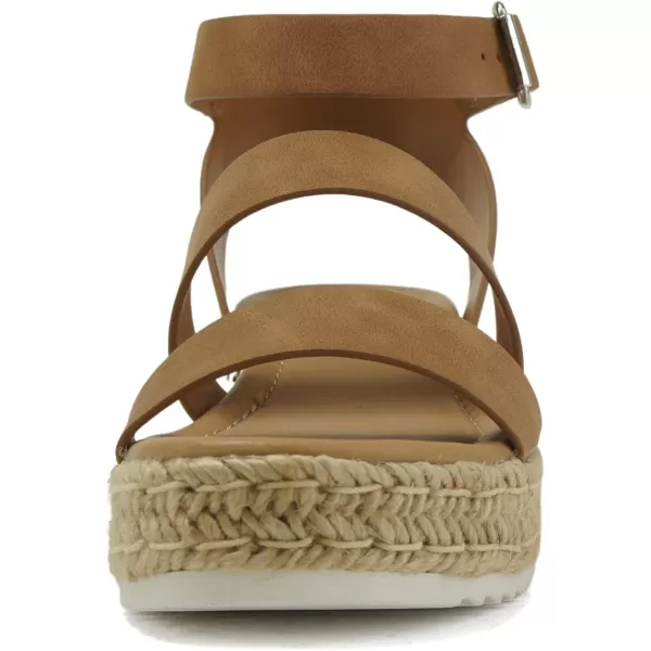 Soda BRYCE2 KidsChildrenGirls Open Toe Two Bands Espadrille Jute Platform Wedge Casual Fashion Flatform Sandals with Buckle Ankle StrapTan Nubuck