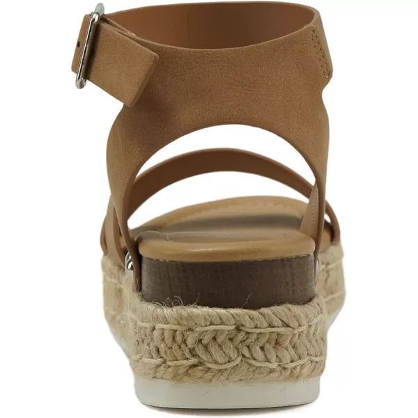 Soda BRYCE2 KidsChildrenGirls Open Toe Two Bands Espadrille Jute Platform Wedge Casual Fashion Flatform Sandals with Buckle Ankle StrapTan Nubuck