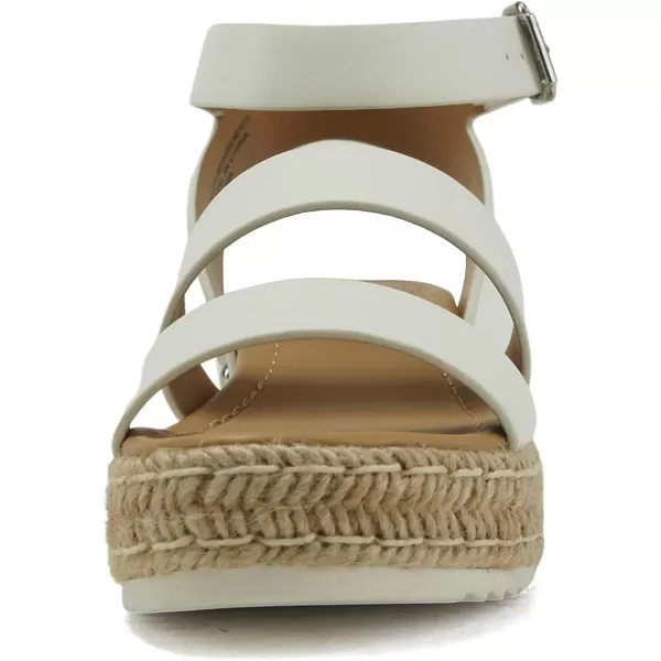 Soda BRYCE2 KidsChildrenGirls Open Toe Two Bands Espadrille Jute Platform Wedge Casual Fashion Flatform Sandals with Buckle Ankle StrapWhite Pu