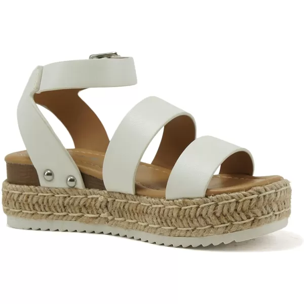 Soda BRYCE2 KidsChildrenGirls Open Toe Two Bands Espadrille Jute Platform Wedge Casual Fashion Flatform Sandals with Buckle Ankle StrapWhite Pu