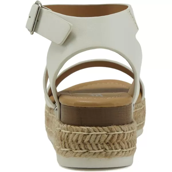 Soda BRYCE2 KidsChildrenGirls Open Toe Two Bands Espadrille Jute Platform Wedge Casual Fashion Flatform Sandals with Buckle Ankle StrapWhite Pu