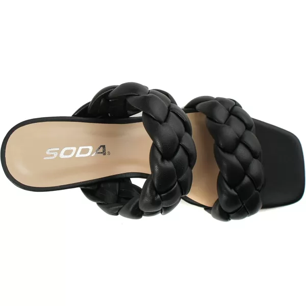 Soda BUGGY  Women Double Braided Straps Casual Open Square Toe Fashion Slide Block Heel SandalBlack Pu