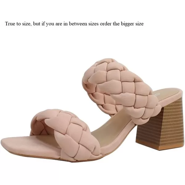 Soda BUGGY  Women Double Braided Straps Casual Open Square Toe Fashion Slide Block Heel SandalPink Nubuck