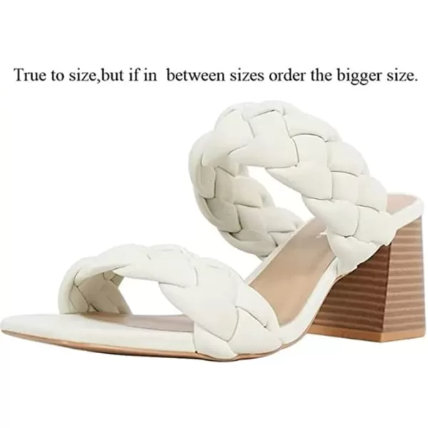 Soda BUGGY  Women Double Braided Straps Casual Open Square Toe Fashion Slide Block Heel SandalWhite Nubuck